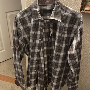 Bugatchi size XL long sleeve button down brown and grey